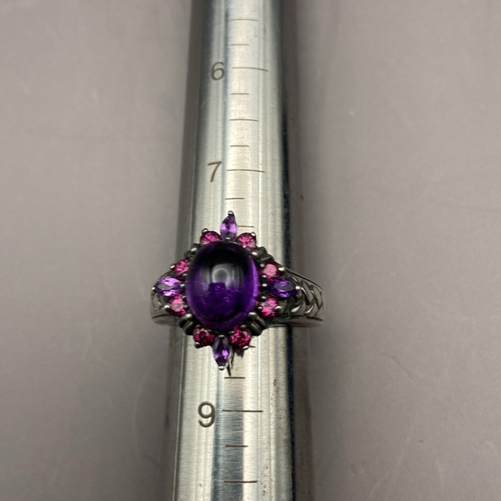 Suarti Sterling Silver Purple Amethyst Cabochon Pink Tourmaline Ring Size 8 - Picture 14 of 15